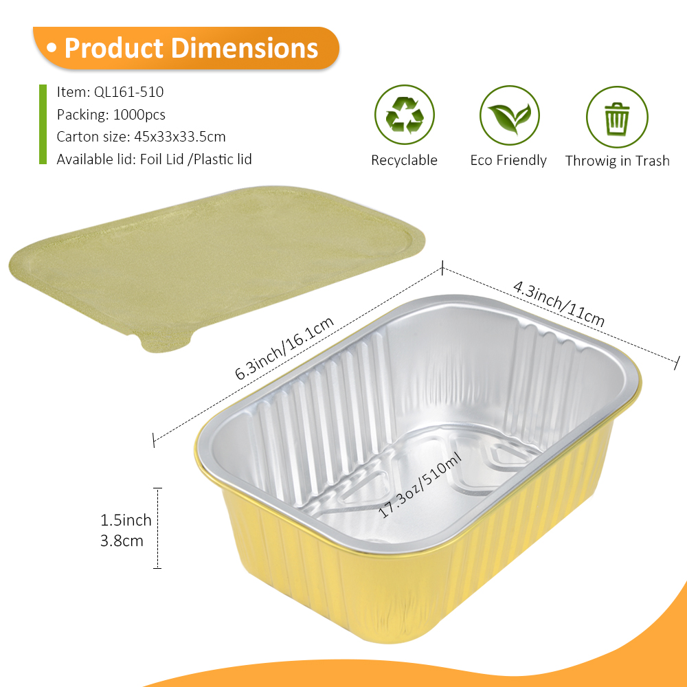 Tamper Evident 17.2oz/510ml 6.34"x4.33" Gold Foil Container for Baked Ziti & Thai Curry Takeout
