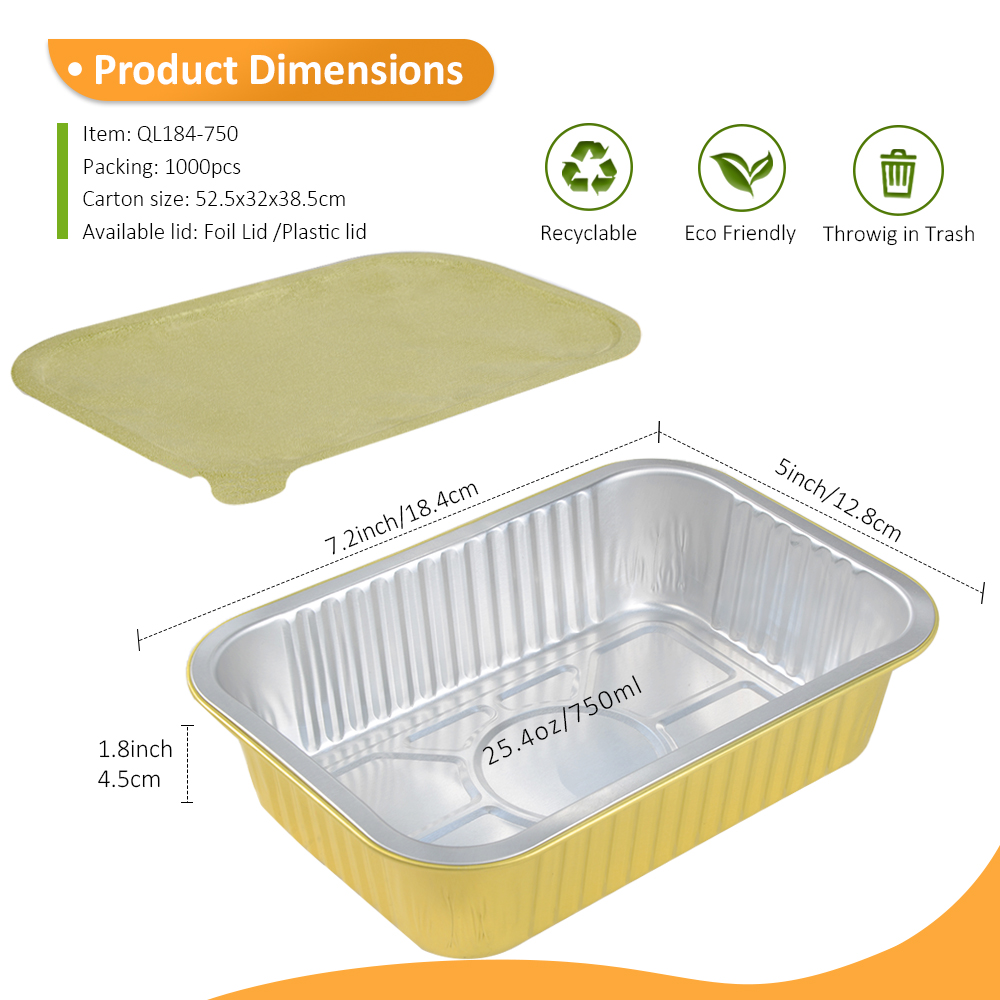 Thick Sauce Friendly 25.4oz/750ml 7.24"x5.04" Gold Foil Container for Baked Pasta & Butter Chicken