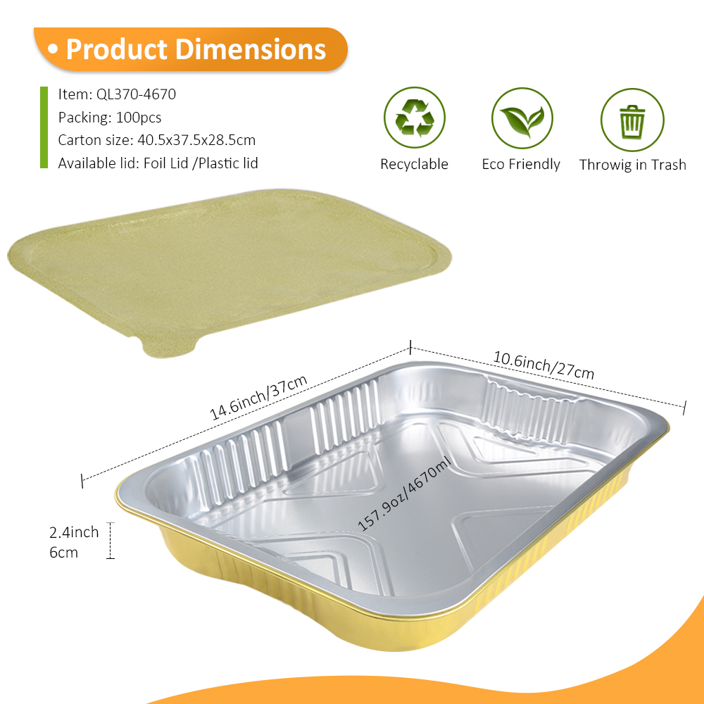 Wholesale 158oz/4670ml 14.6"x10.6" Gold Heat Seal Foil Container for Roast Turkey & Buffet Line