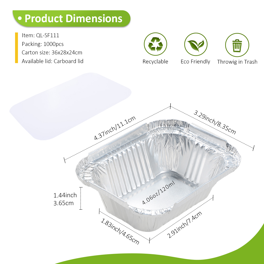Wholesale Crimpable Rim 4.37"x3.29" 4oz/120ml Aluminum Foil Container for Sauce Portion & Dry Side Dish