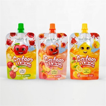 Sachet à bec verseur réutilisable en plastique, format doypack, pour liquides, sauces, jus de fruits, etc.