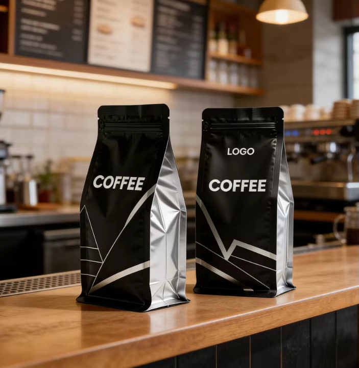 Custom Print Flat Bottom Square Coffee Bags