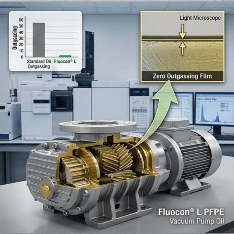 Fluocon L hydrogen-free PFPE synthetic lubricant for Roots vacuum pumps, technical molecular view