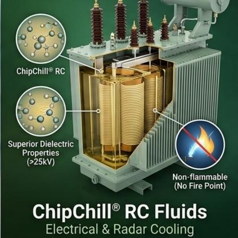 High dielectric strength PFPE coolant for electrical power transformers and radar cooling