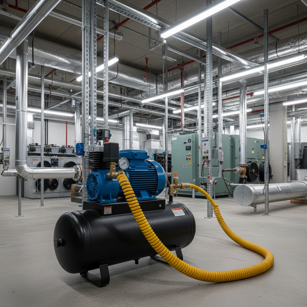 Air Compressor With Hose For Commercial HVAC And Building Systems