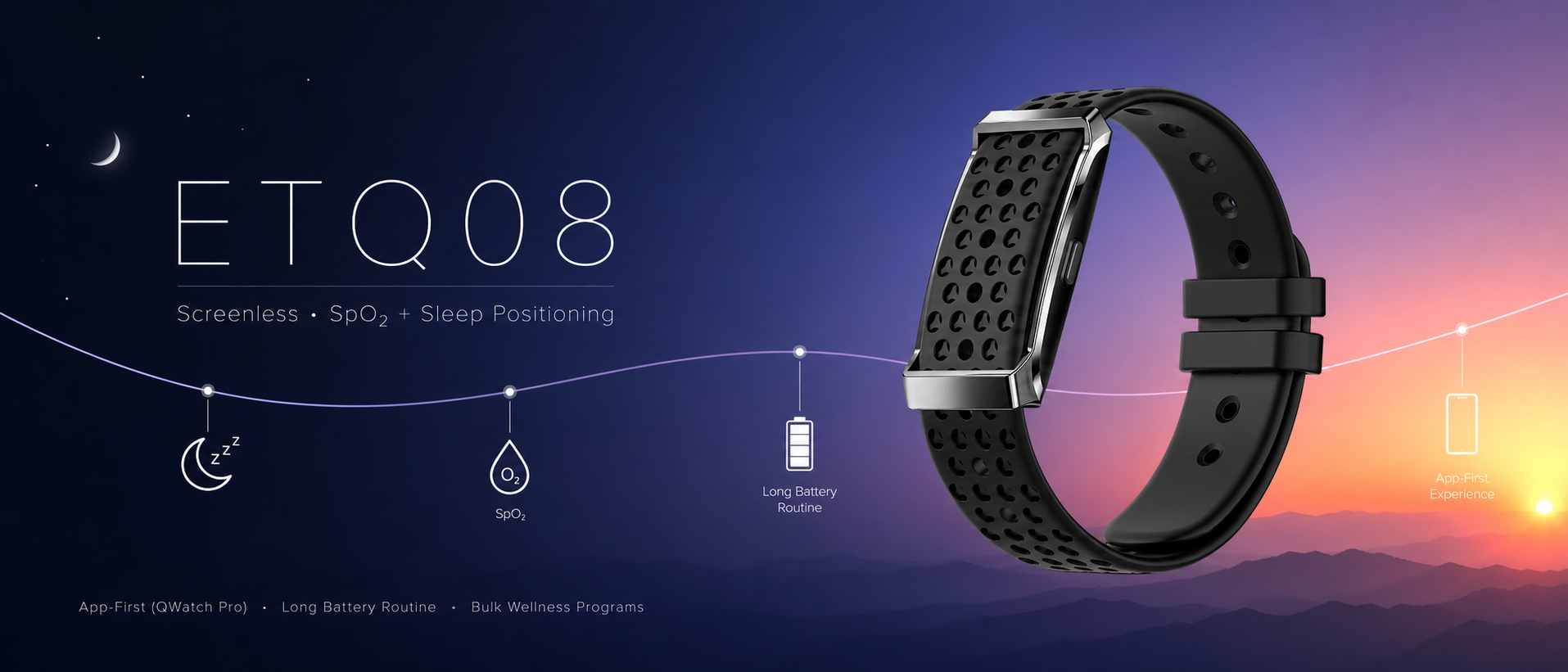 ETQ08 for Wellness Programs : Screenless Tracker Built Around SpO₂ + Sleep Positioning (OEM/ODM)