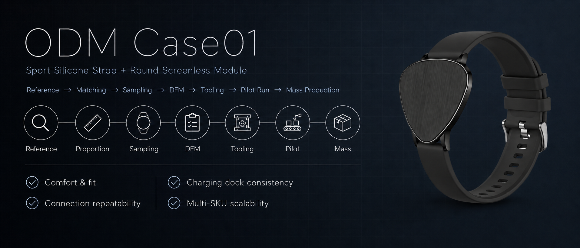 ODM Case01: Sport Silicone Round Module Concept — Screenless Wearable Design from Reference Image to Mass Production