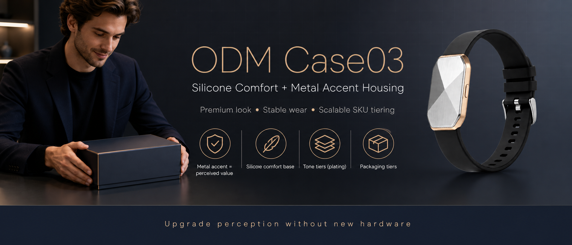 ODM Case03: Silicone Band with Metal Accent Housing Concept for Premium Screenless Wearable SKUs