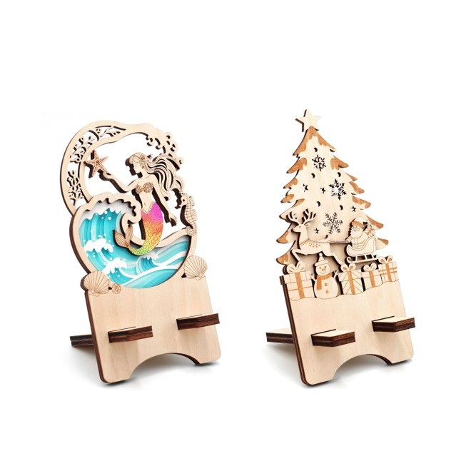 Customizable Wooden Assembled Mermaid/Christmas Tree Desktop Ornament, Multifunctional Phone Stand, DIY Handmade Holiday Gift