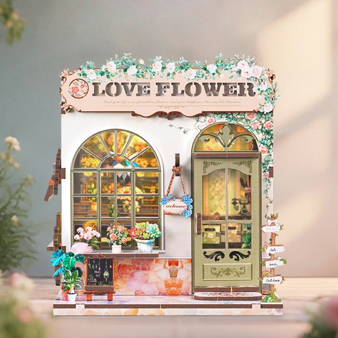 Vintage Flower Shop Miniature Assembly Model | Handmade DIY Healing Flower Shop Doorway Ornament