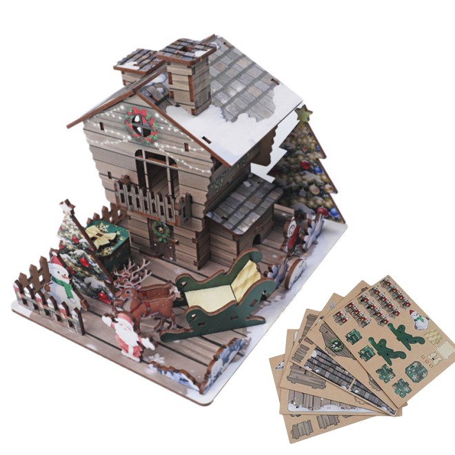 3D Wooden Christmas House Puzzle / Christmas Gift and Home Decor