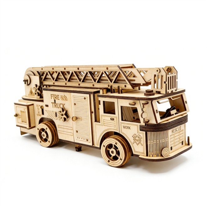 DIY Wooden Fire Truck Model Kit
