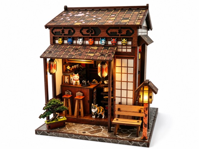 Japanese Street Teahouse Miniature House Kit with LED | MOQ: 200 Pcs | OEM & ODM