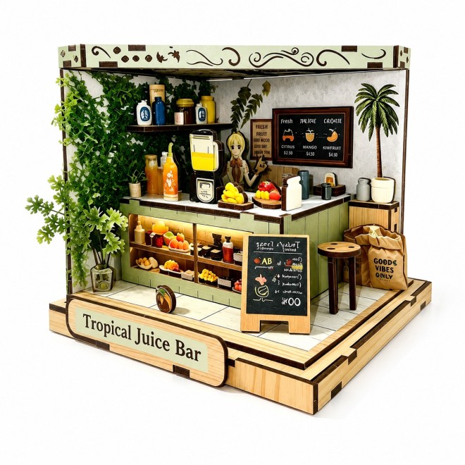 Tropical Juice Bar Wooden DIY Miniature Scene Kit | MOQ: 200 Pcs | OEM & ODM