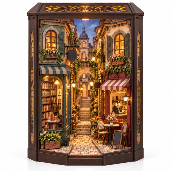 European Street LED Wooden Book Nook Kit