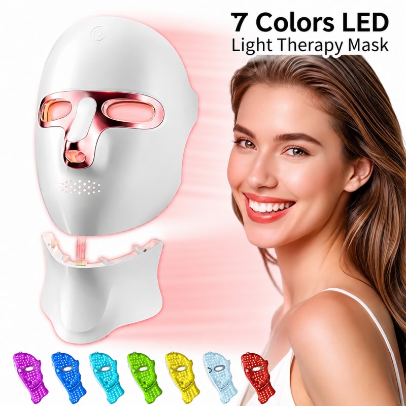 7-color LED light therapy face and neck mask with 120 LEDs for skincare phototherapy - OEM manufacturer Ningbo Pinren