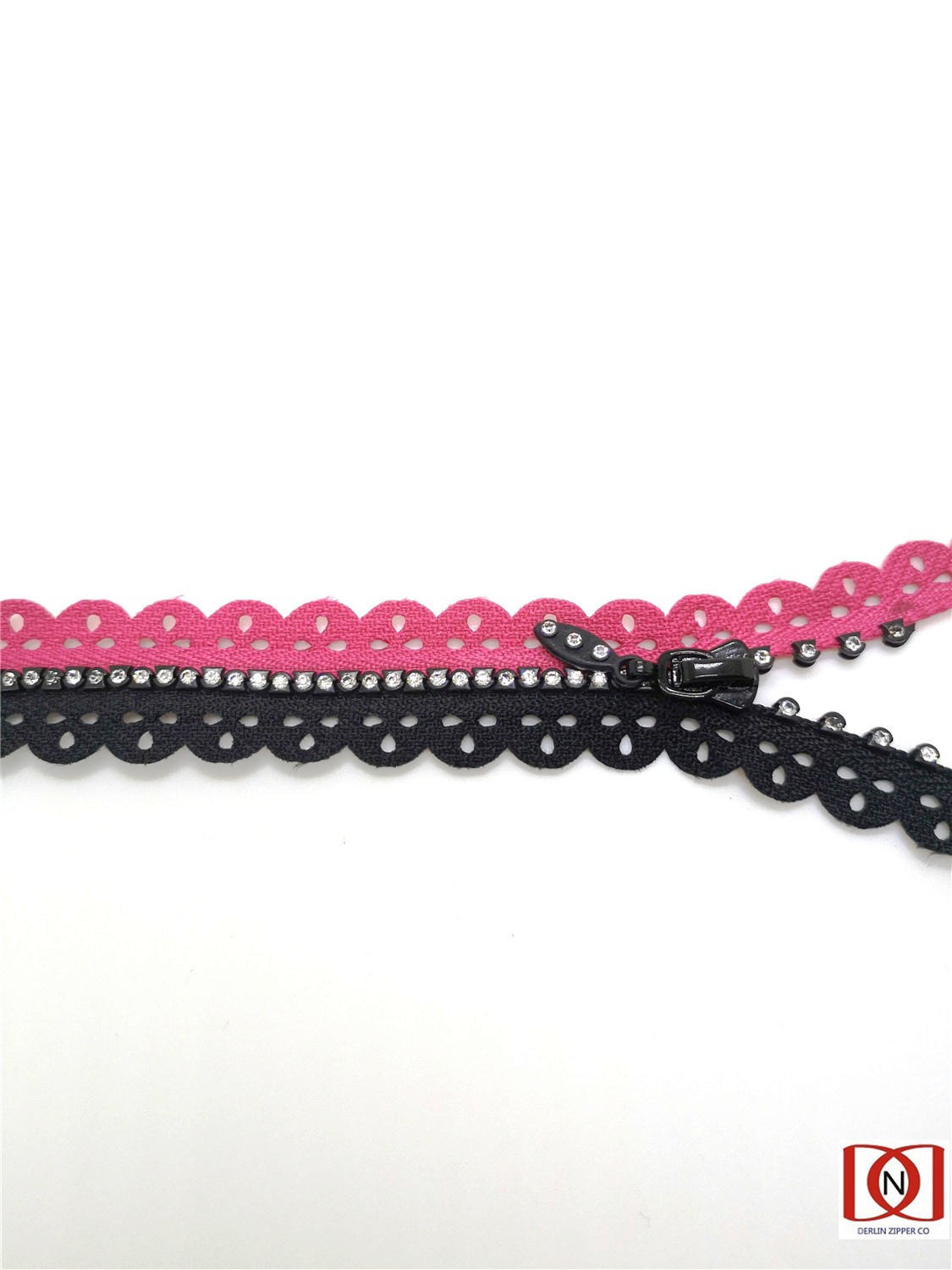 No.5 Rhinestone Zipper With Laser Cut Two Tone Tape
