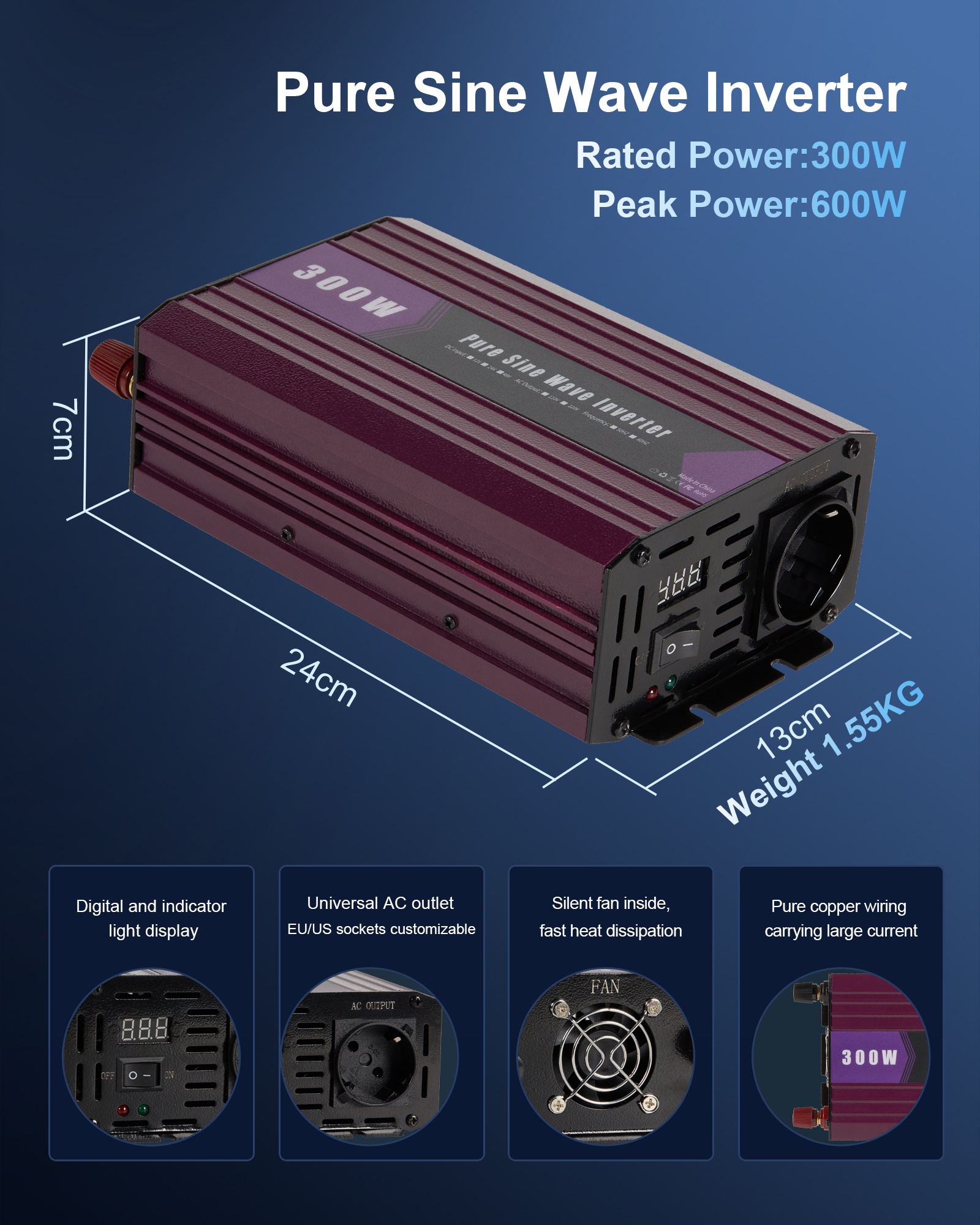 Pure Sine Wave Inverter with Wireless Remote Control