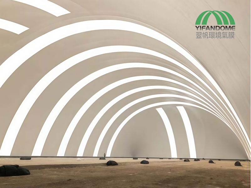 Inside the fully enclosed air dome
