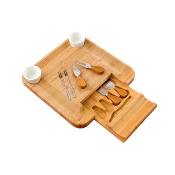 Bamboo Cheese Board Set with Knife Kit & Ceramic Bowls | Wholesale