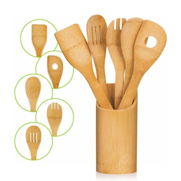 6-Piece Bamboo Utensil Set with Holder | 13-Year Factory