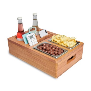 Bamboo Couch Bar Snack Tray | Sofa Organizer with Bowls