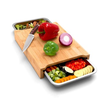 Bamboo Cutting Board with 2 Stainless Steel Containers | HB01312