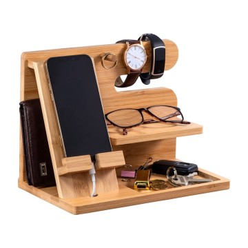 Bamboo Docking Station | Men's Desktop Organizer & Phone Stand