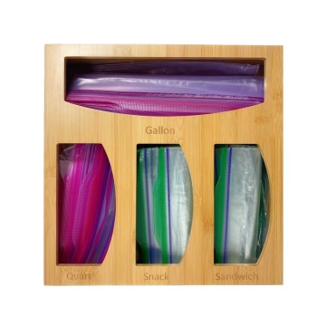Bamboo Ziplock Bag Organizer | 4-Slot Kitchen Bag Dispenser