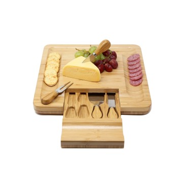 Classic Bamboo Cheese Board with 4-Piece Stainless Knife Set