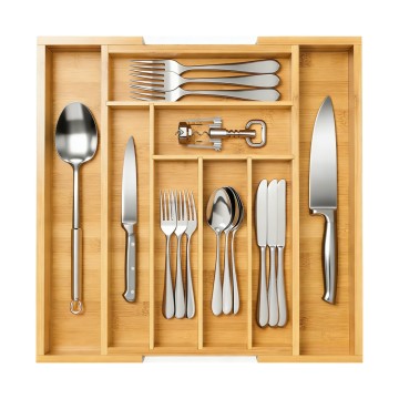 Expandable Bamboo Drawer Organizer | Adjustable Silverware Tray