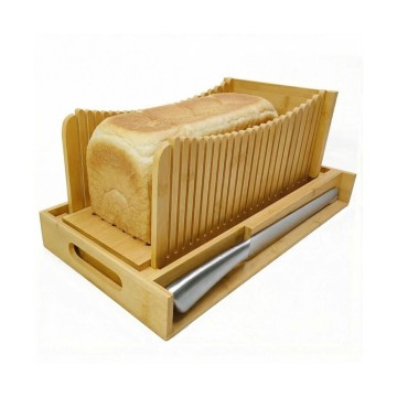 Foldable Bamboo Bread Slicer with Magnetic Knife Holder | 3 Thicknesses