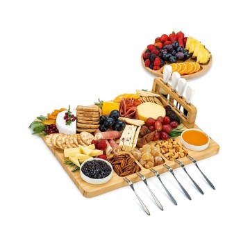 Premium Bamboo Cheese Board Set with Hidden Knife Drawer