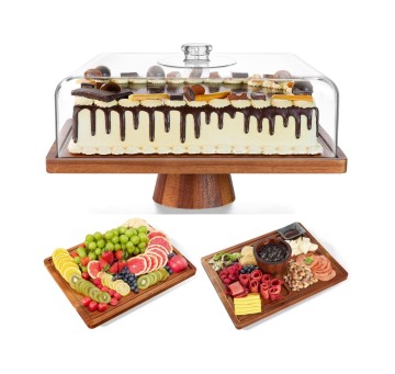 Rectangular Acacia Wood Cake Stand with Acrylic Cover - China Suppliers Factory Crafted, Elegant Dessert Display