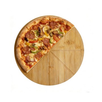 Round Bamboo Pizza Board with Pre-cut Portion Grooves