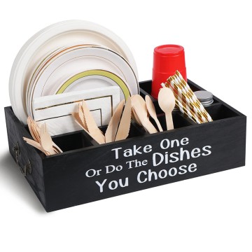 Black Bamboo Utensil Caddy with Metal Handle | 8-Compartment Organizer