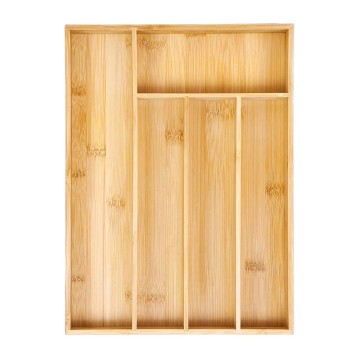 Extra Large Bamboo Cutlery Tray | 5-Slot Drawer Organizer