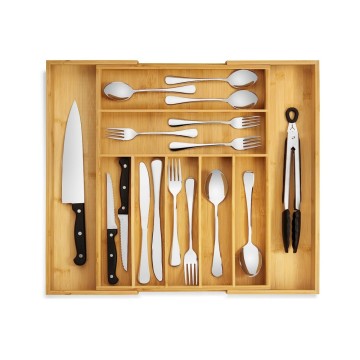 Expandable Bamboo Cutlery Tray | 7-9 Slot Drawer Organizer