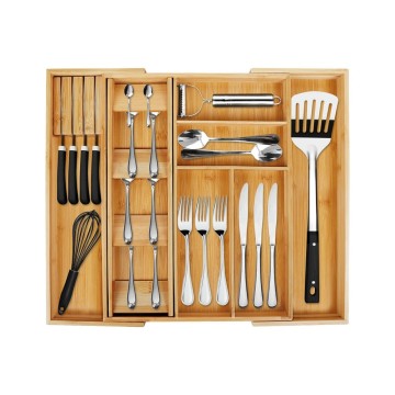 Expandable Bamboo Drawer Organizer | Built-in Knife Holder