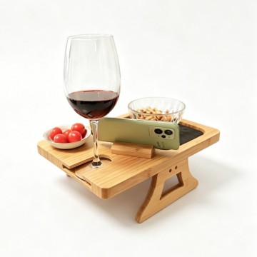 Bamboo Sofa Arm Tray with Wine Glass Slot & Phone Holder