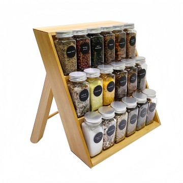 Rak Bumbu Bambu Lipat 2-in-1, Dudukan Meja, Organizer Laci