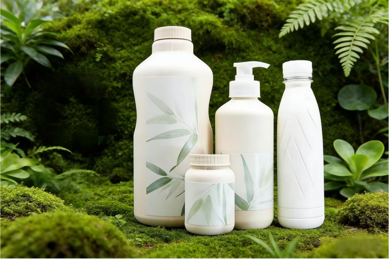 Bouteille en pulpe 100 % biodégradable pour shampoing, après-shampoing, gel douche, lotion et boissons.