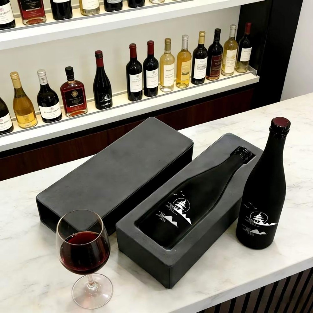 Custom Printed Luxury Compostable Wine Packaging  Bulk Molded Pulp Wine Gift Boxes with Protective Inner Tray for Wineries & High-End Spirit Brands