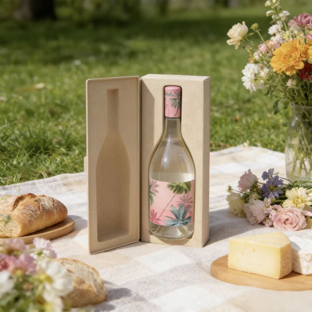 Premium Luxury Molded Pulp Wine Boxes  Biodegradable Outer Case + Custom Cushion Insert Eco-Friendly Packaging for Premium Wines & Spirits