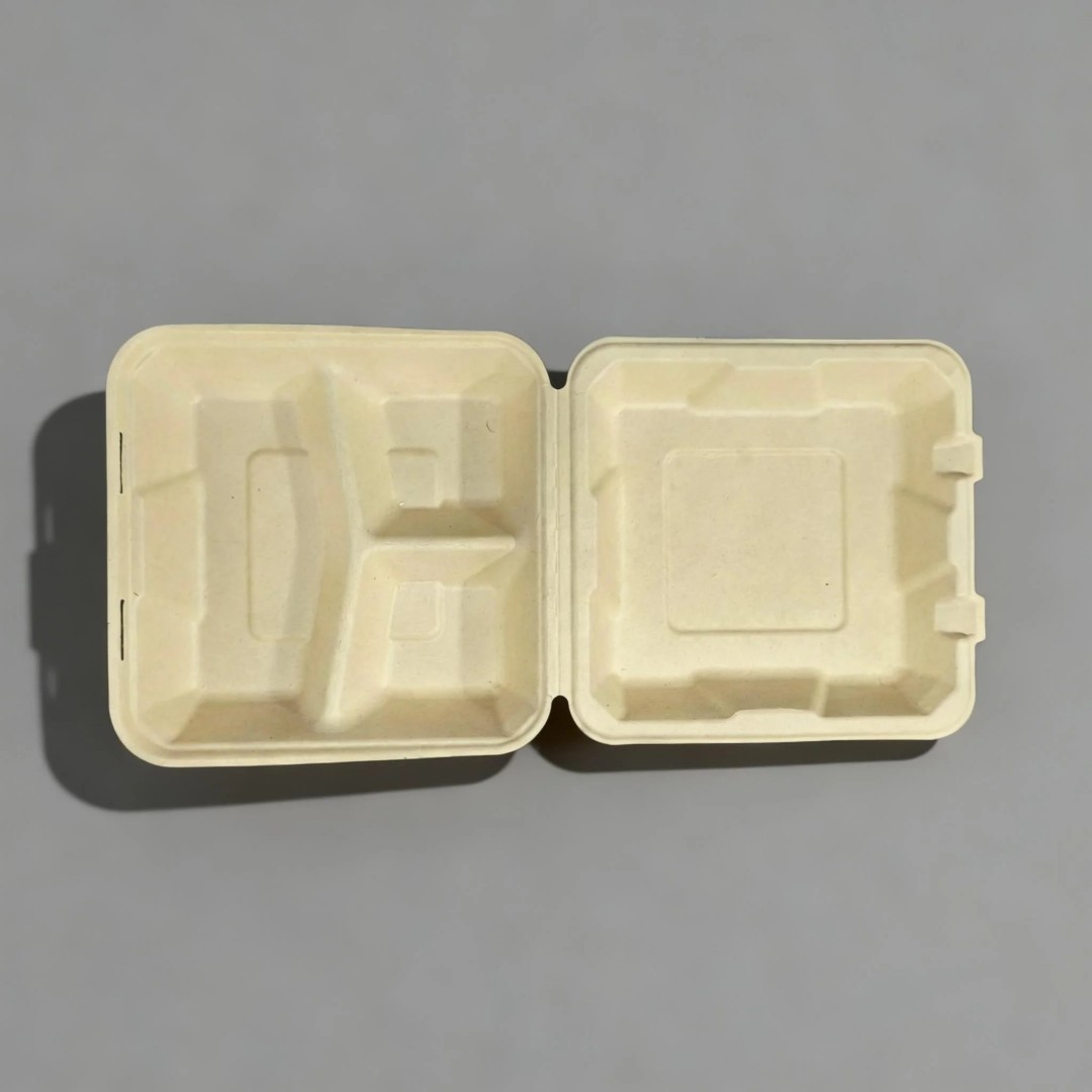 Biodegradable Compartment Sugarcane Pulp Takeaway Food Container