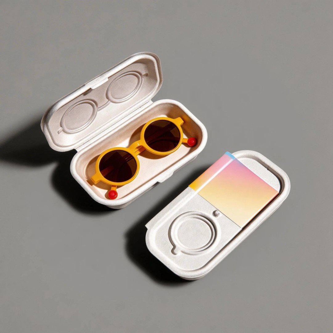 Emballages de parfums de luxe écologiques et durables, moulés et pressés à l'état humide, pour les marques de parfums haut de gamme.
