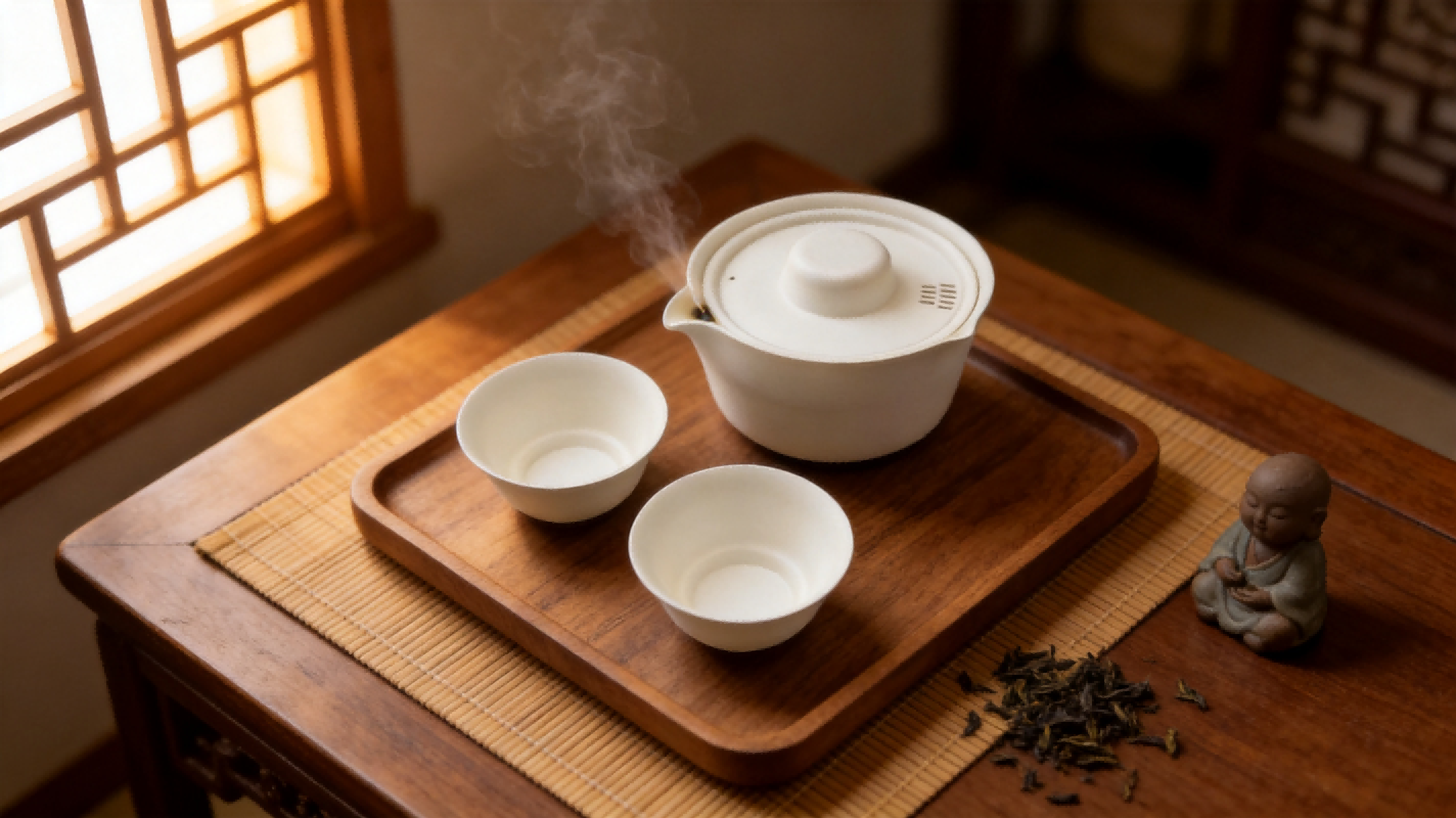 Théière et tasses compostables résistantes à l'eau chaude