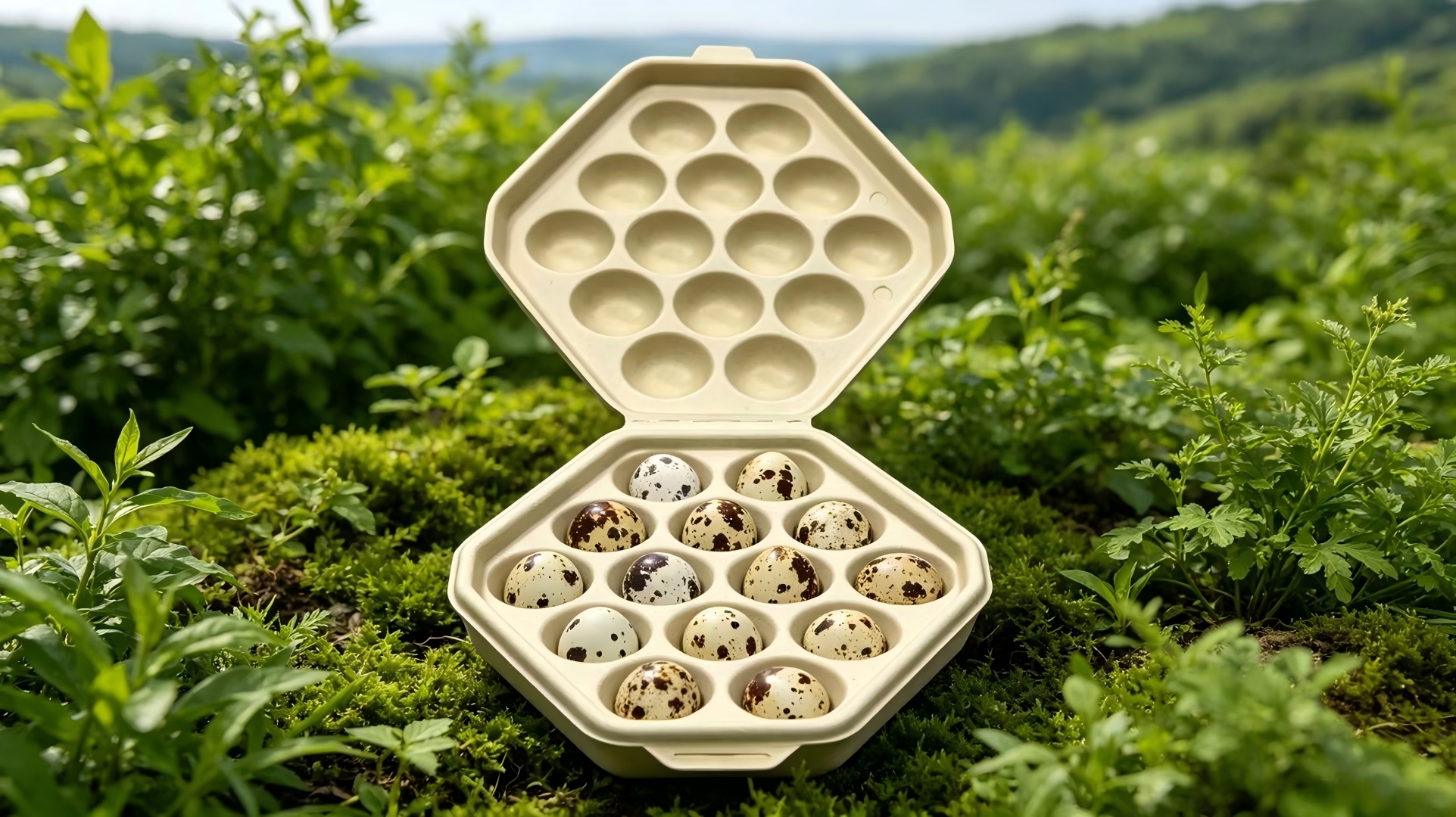 boîte à œufs de caille en pâte moulée,