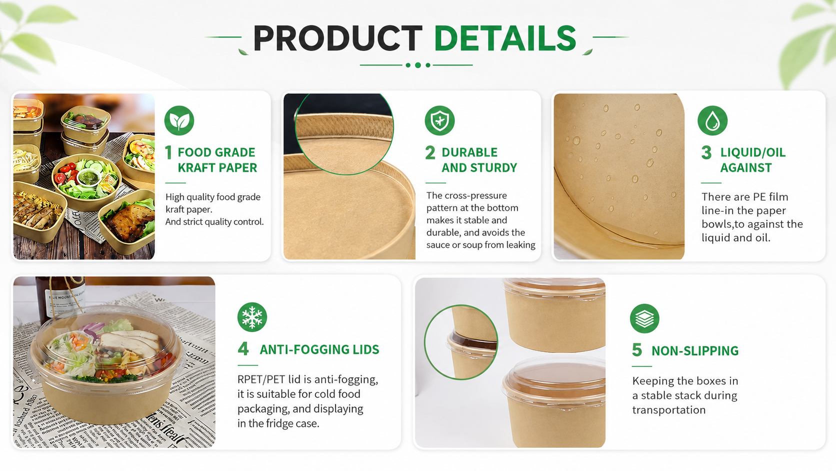 Disposable kraft paper salad bowls details