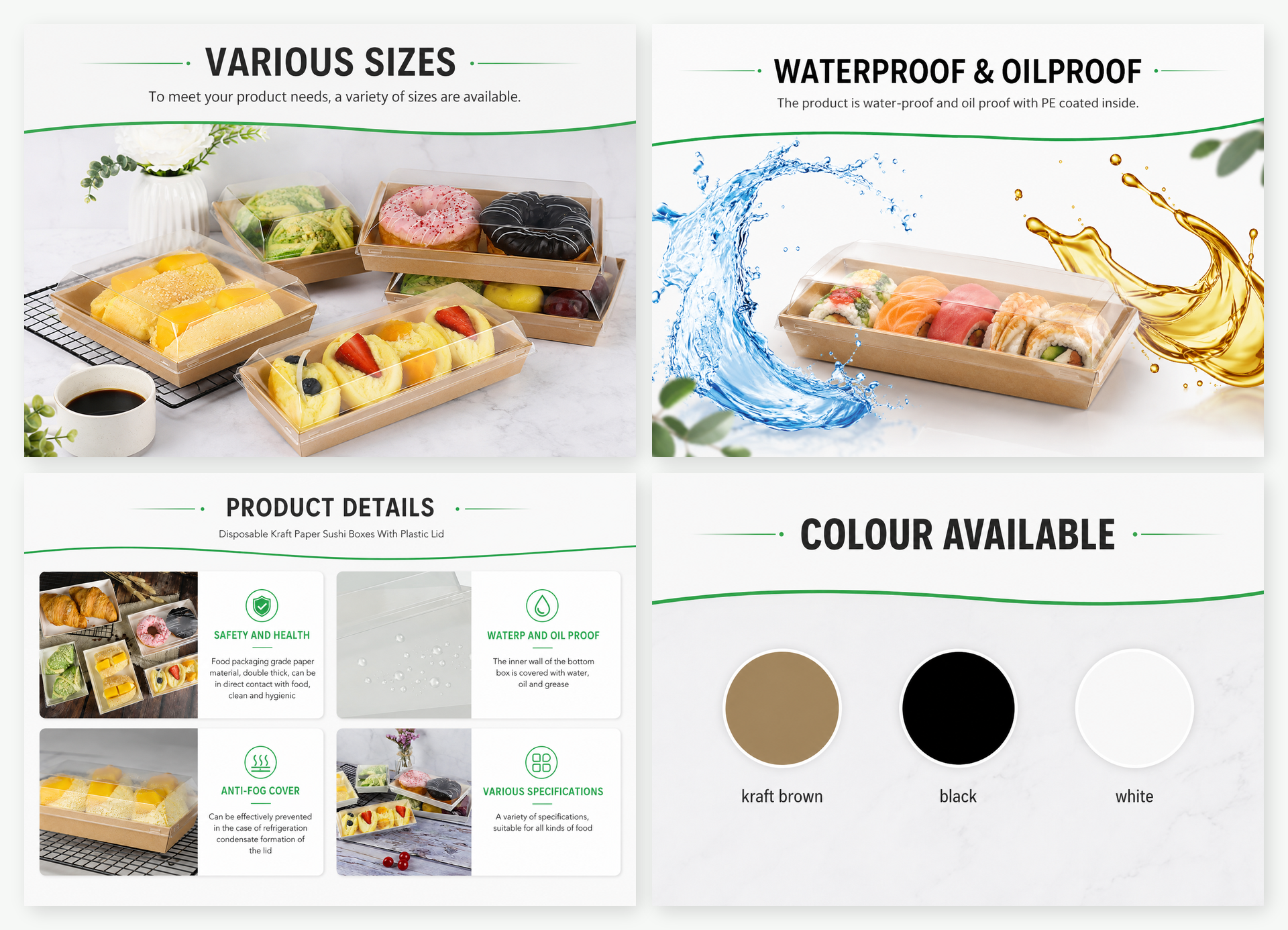 Disposable Kraft Paper Sushi Boxes With Plastic Lid Details